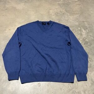 Allen Solly Mens Blue 100% Cashmere V-Neck Sweater Size XL Classic Knit
